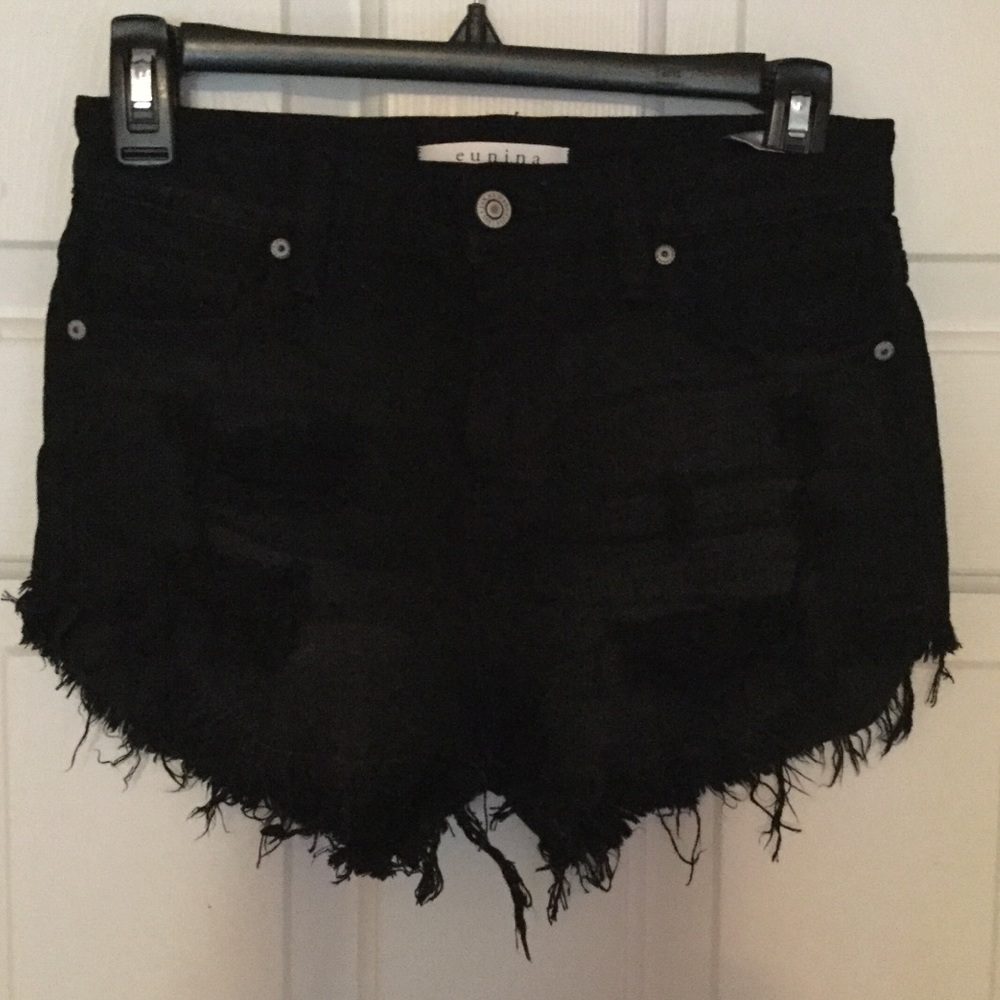 Eunina black destroyed denim shorts